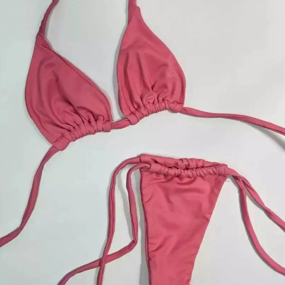 Biquini Cortininha Fio Dental Com Amarraçao