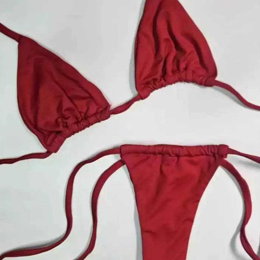 Biquini Cortininha Fio Dental Com Amarraçao