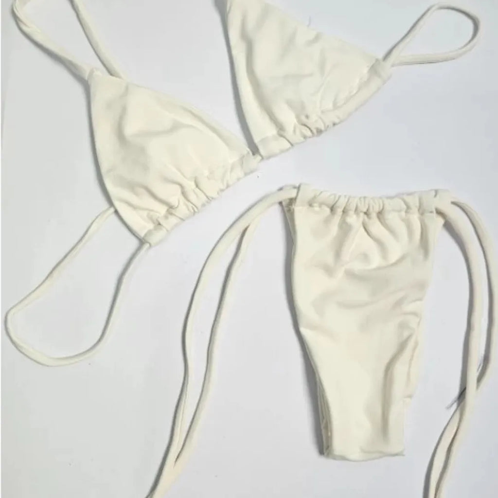 Biquini Cortininha Fio Dental Com Amarraçao