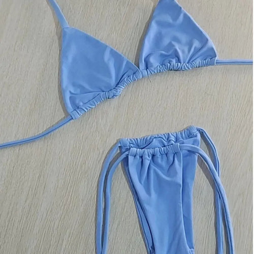 Biquini Cortininha Fio Dental Com Amarraçao