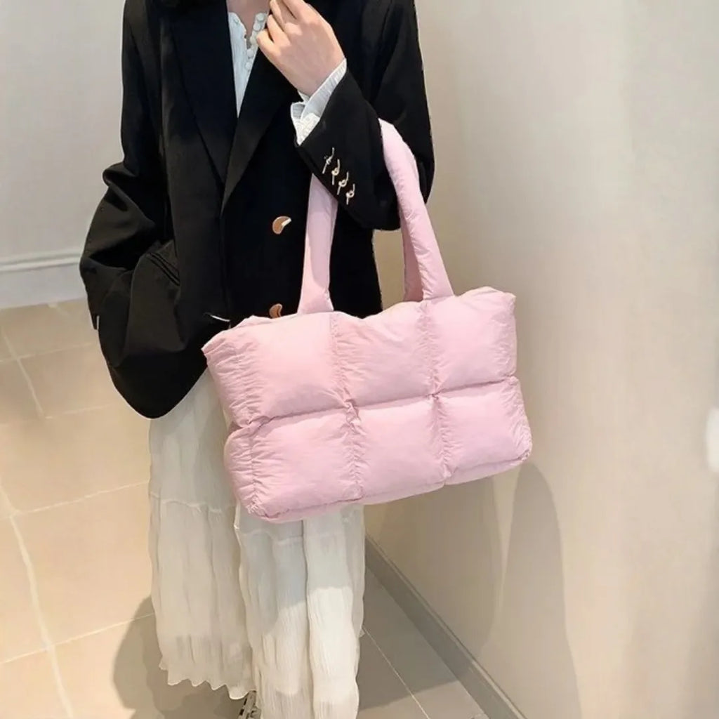 Bolsa Feminina de Ombro Grande Estilosa Puffer Acolchoada